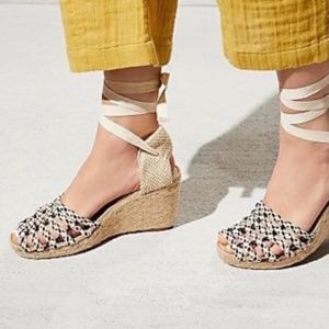 FREE PEOPLE Amalfi Coast Espadrille Wedge Sandals Ankle Ties ~ 38